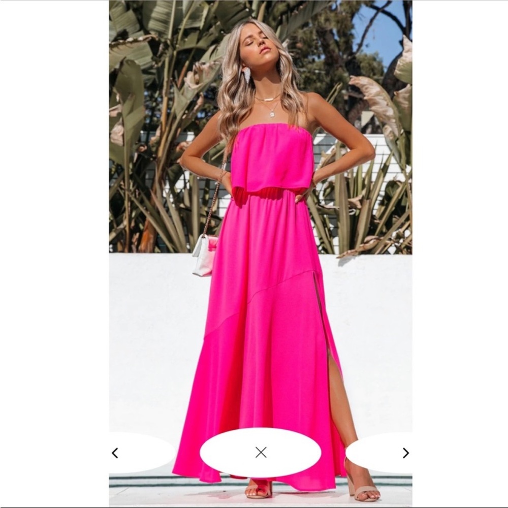 Vici Collection Vivid Strapless Slit Maxi Dress in Hot Pink - SM